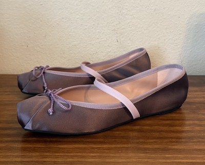 PRETTY BALLERINAS Purple Satin Square Toe Ballet Flats - Size 40, US Size 9-9.5
