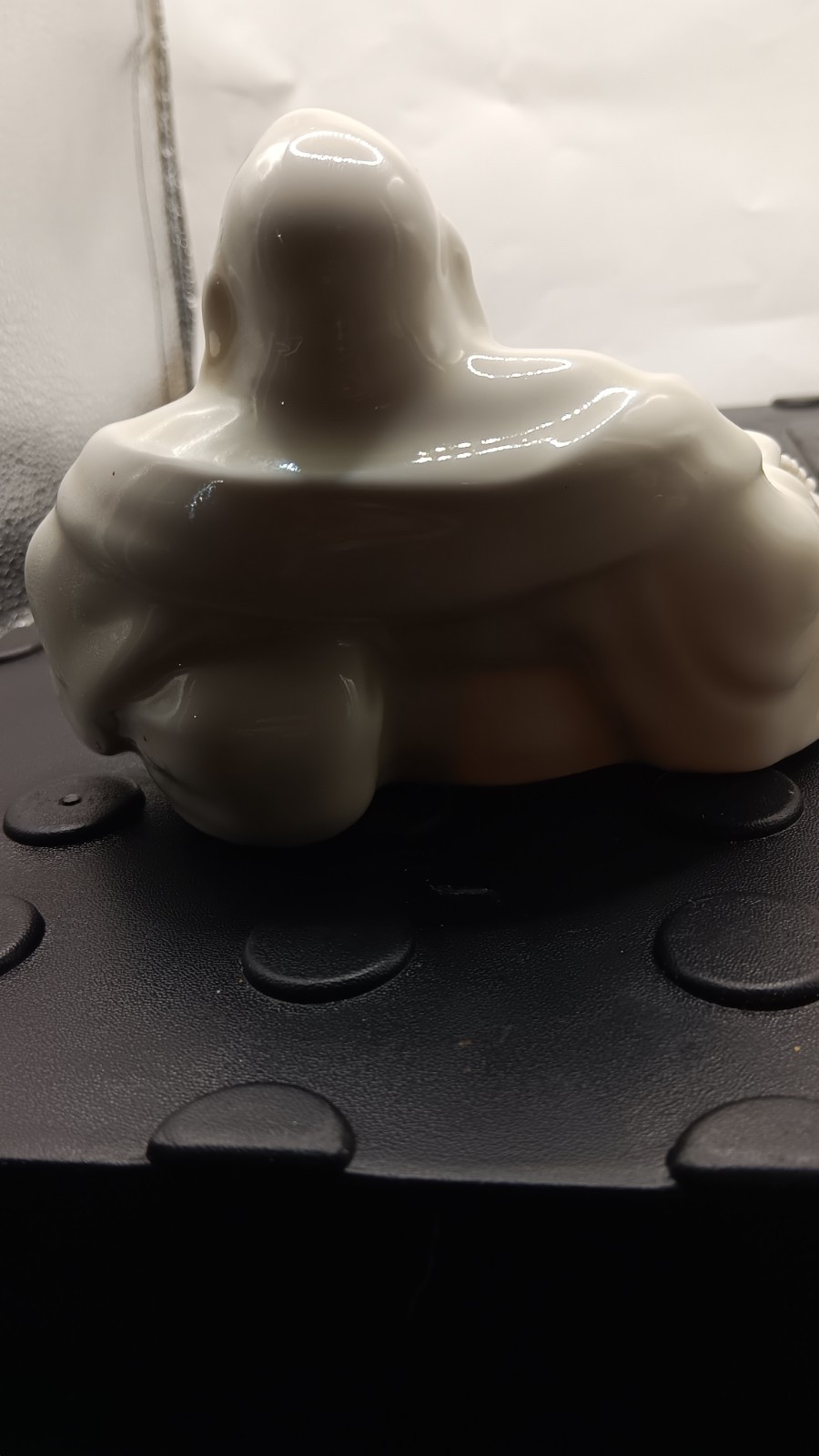 White Glazed Ceramic Laughing Buddha Figurine 4" Tall 5" Wide 1 lb Decor