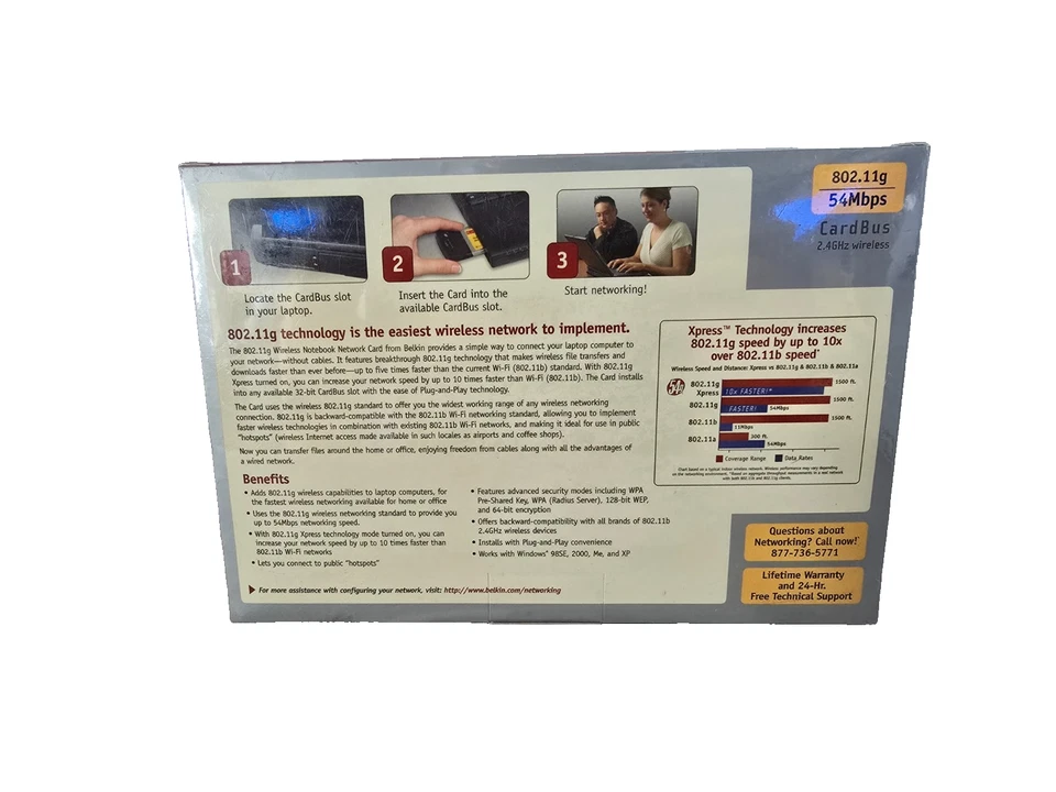 NUEVO Belkin FD507010 Cardbus 802.11g 54Mbps Inalámbrico PCMCIA Laptop Tarjeta de Red Foto 4 de 4