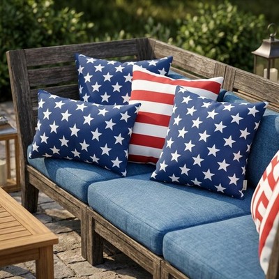 Patriotic Stars and Stripes Outdoor Pillows Independence Day Patio Decor