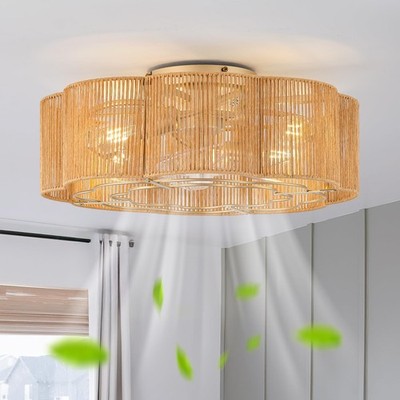 20'' Low Profile Ceiling Fan with Light, Caged Flush Mount Ceiling Fan with Li...