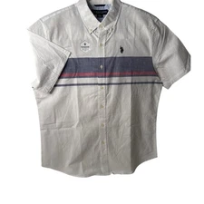 U.S. Polo Assn. Large White Striped Woven  Button Down Short Sleeve Shirt..NWT