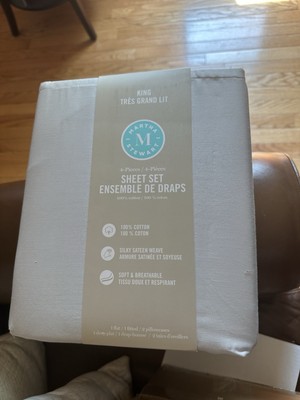 MARTHA STEWART 100% Cotton King Sheet Set - 4 Piece - Gray - NWT