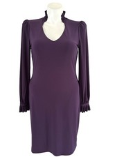 White House Black Market Purple Long Sleeve Ruffle Trim Shift Dress Size L