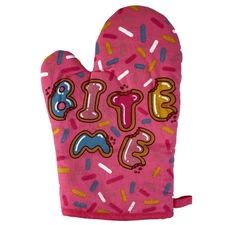 Bite Me Oven Mitt Funny Baking Cake Sprinkles Cookies Dessert Graphic Kitchen