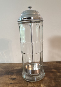 Tablecraft Heavy Glass Classic Diner Straw Holder with Silver Chrome Lid 11.5”