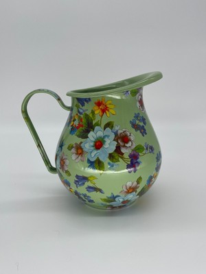 MacKenzie Childs Flower Market Green Enamel 3 Qt Pitcher 8.5'' Retired Rare!!!
