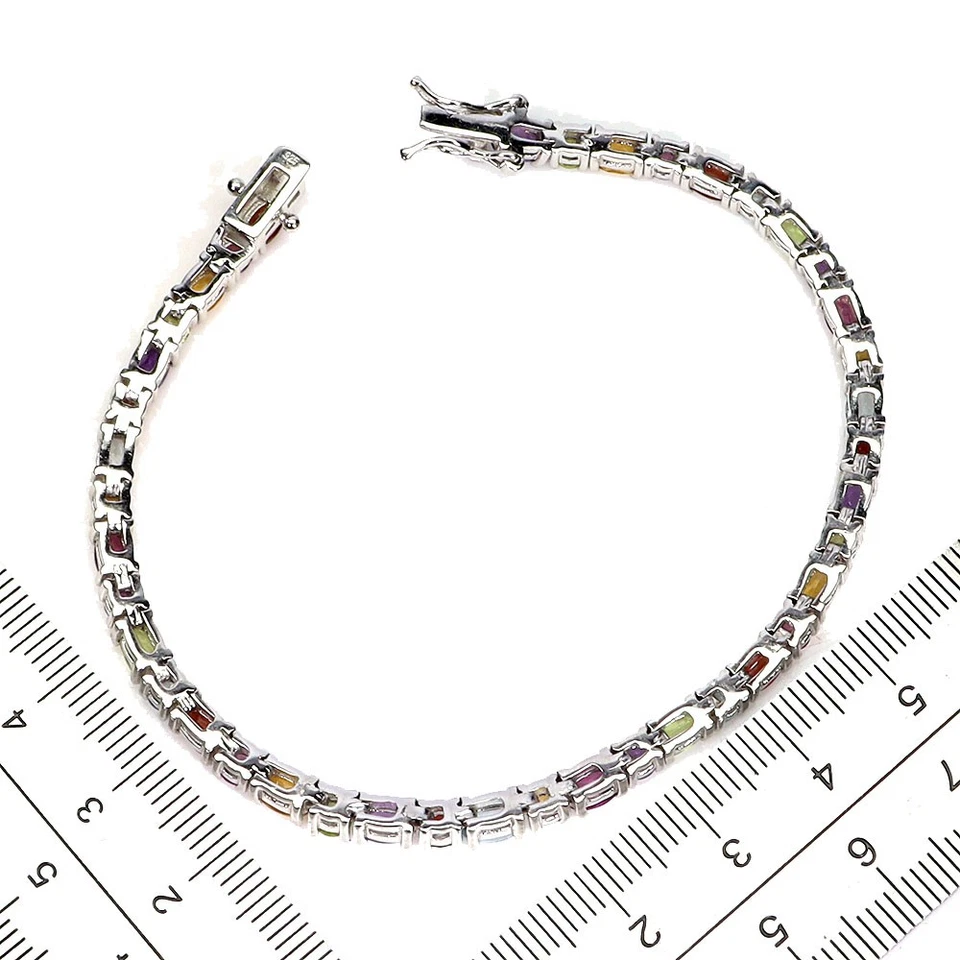 925 Sterling Silver Bracelet Oval Peridot Amethyst Citrine Gemstone Jewelry - Image 3 of 4