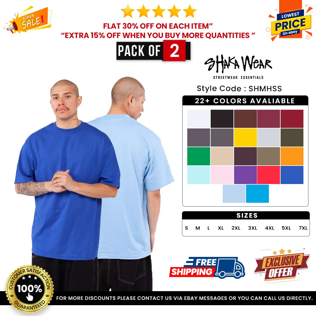 Pack Of 20 Shaka Wear SHMHSS Adult Max Heavyweight Stylish Plain T