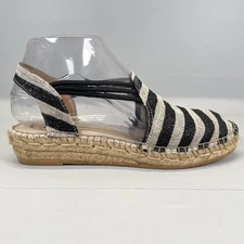 Toni Pons Espadrille Shoes Womens Size 37 Black Stripe Slingback Casual Sandals