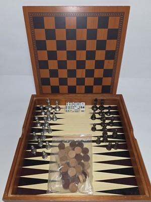 Vintage Brass And Pewter Chess Set w/ Backgammon set inside. Nice 12''x12''