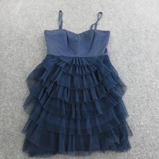 BCBGMAXAZRIA Dress Womens 0 Blue Tiered Tulle Ruffle Sweetheart Fit Flare Mini