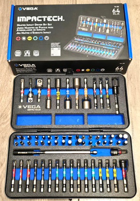 Vega Tools T64-2BX 64pc Master 1/4'' Hex Impact Bit Driver & Accessory Set w/Case