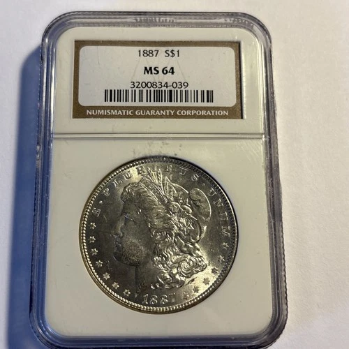 (1) one 1887 Morgan Silver Dollar $1 PCGS MS64 140yrs Old!!