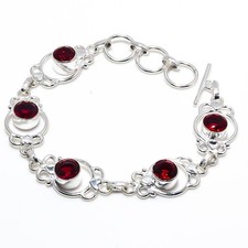 Red Garnet Handmade Gemstone 925 Sterling Silver Jewelry Bracelet Size7-8