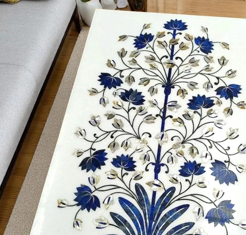 Marble with Semi precious stone Inlay Tabletop, 48" x 30" Dining tabletop decor - Picture 4 of 14