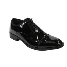 Men Santino Luciano Formal Dress Shoes Patent Leather Shiny Lace up C534 Black
