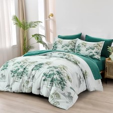 Comforter Set, 7 Piece Comforter Set White Size Bed Sets Sheet Set Queen Green