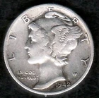 1942 War Time Mercury Silver Dime, Very Fine, KM 140, Great Toning !