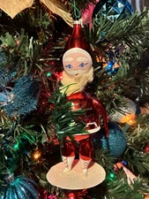 Vintage Italian Soffieria De Carlini  Blown Glass Christmas Ornament Santa