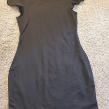 Shein Black Bodycon Dress Size Small Mock Neck Short Sleeve Stretch Midi