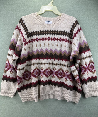 Old Navy Sweater Womens Size XL Festive Craft Warm Fair Isle Wool Blend Knit