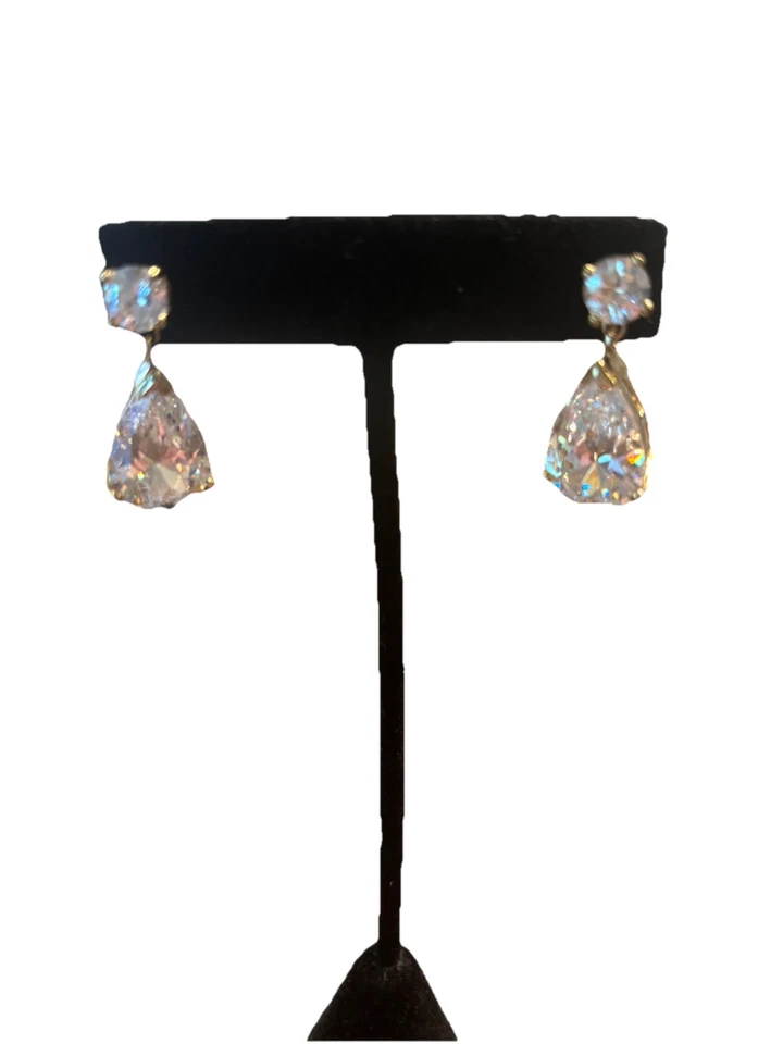 Impresionantes PENDIENTES SUZANNE SOMERS Lágrima Transparente Chapados en Oro.925 Brillantes Usados en Excelente Condición  Foto 2 de 4