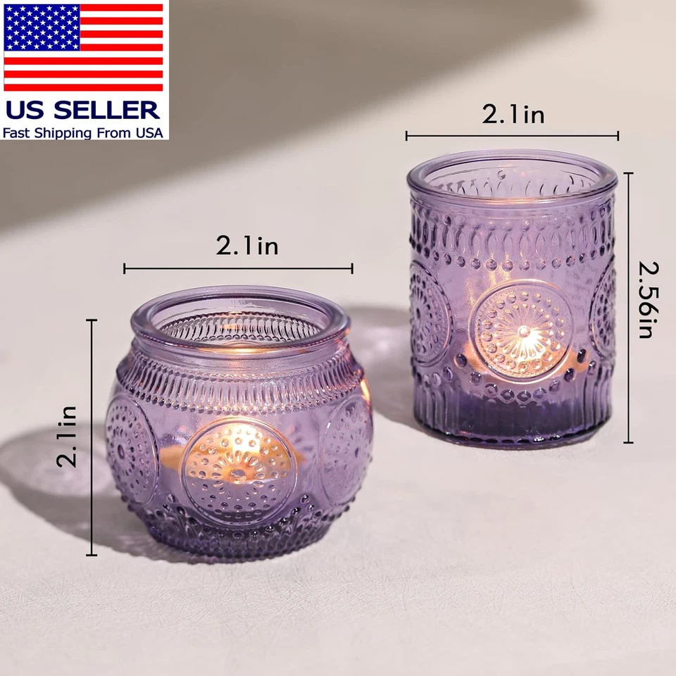 12Pcs Assorted Purple Votive Candle Holders for Party Decorations, Lavender Teal - Image 2 of 4