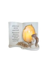Memorial Book With Cherub Angel Praying and LED Candle Holder Mum and Dad