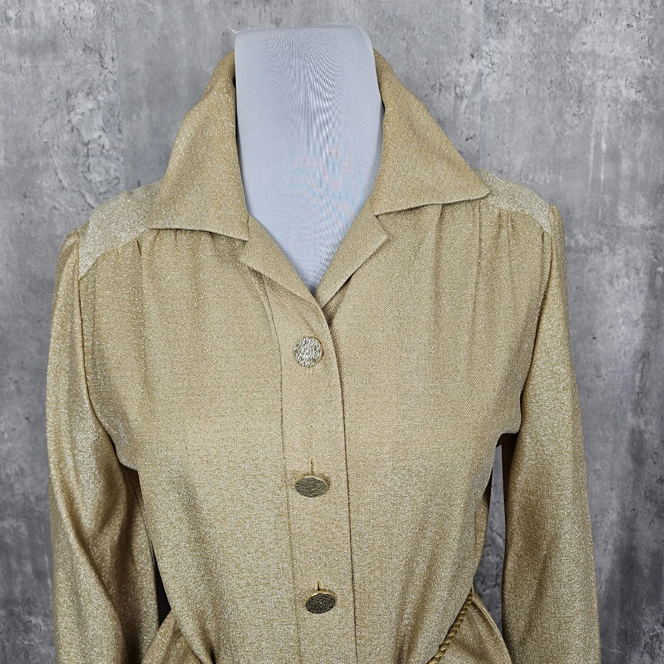 Blusa De Colección Años 70 Lane Bryant Tall Shop Oro Lurex Botón Delantero Manga Larga Foto 2 de 4