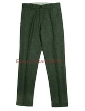 Winter Men's 80 Wool Herringbone Trousers Retro Coarse Tweed British Pants Warm