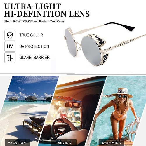 Vintage runde Sonnenbrille Metallgestell klassische Retro Brille 90er Jahre Brille UV400 - Bild 12 von 19