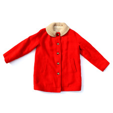 HUDSON'S BAY RED WOOL COAT KNIT COLLAR HEAVY VINTAGE WOMEN'S MADE IN CANADA RARE