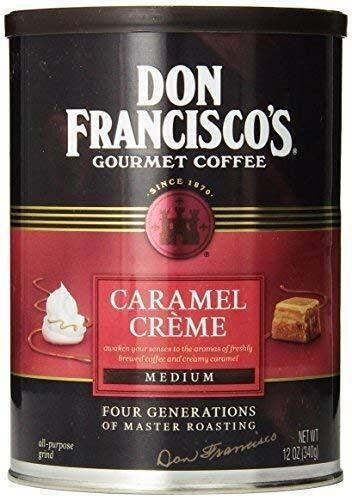 CRÈME CARAMEL Don Francisco's 100 % grains de café arabica aromatisés moulu médicamenteux 12 oz - Photo 1/1