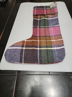 Earth Squared Wool Plaid Christmas Stocking Rustic Style  New Wee