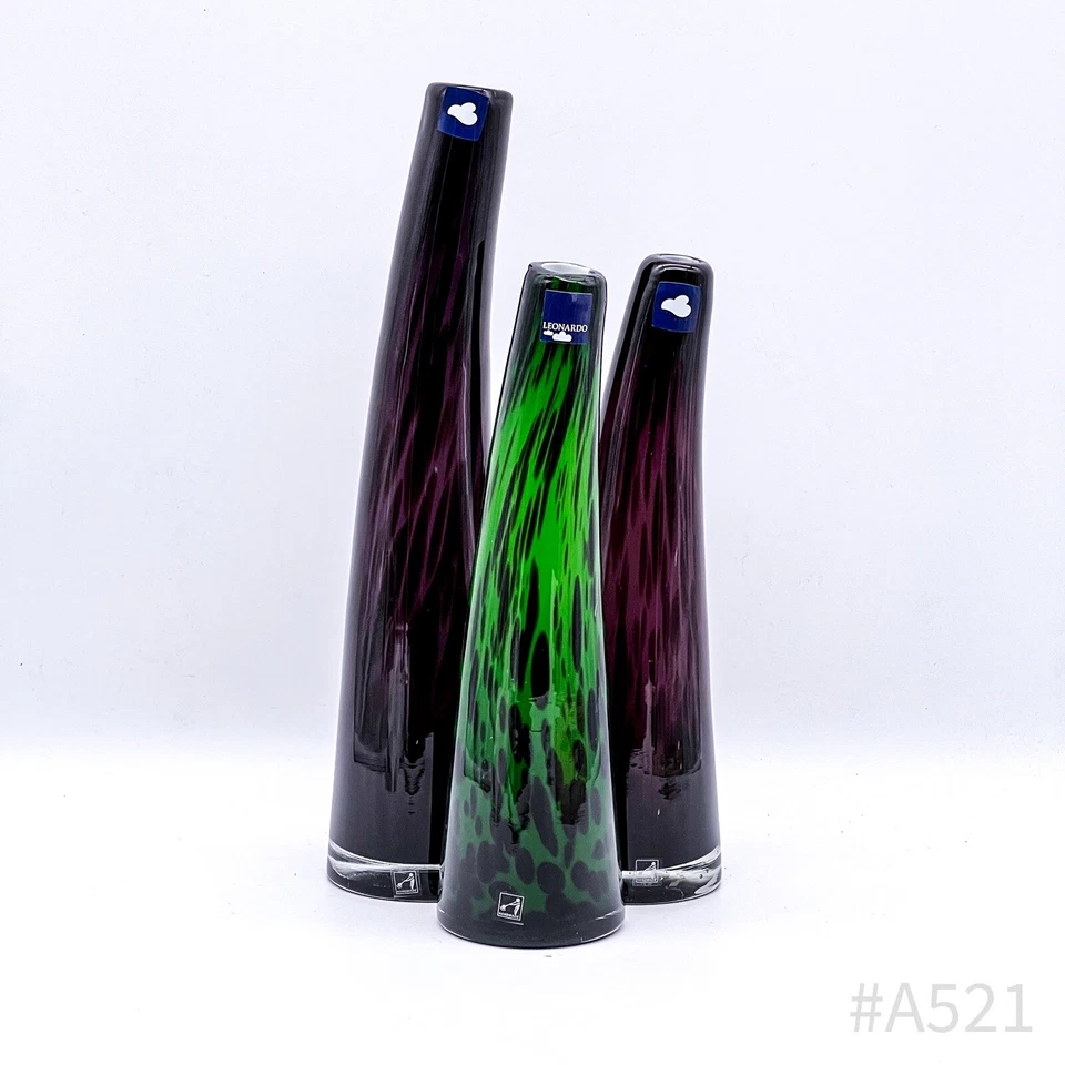 3x Leonardo Vase aus Glas mit Original-Aufkleber 3-tlg. Handmade | Lila & Grün - Bild 2 von 4
