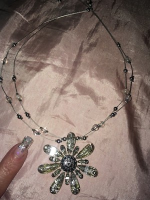 new unique  Designer ART WEAR Wire Necklace faux diamond Elements Flower 50cm