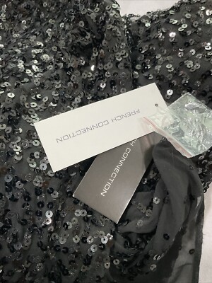 french connection cellienne sequin mini dress French Connection CELLIENNE Sequin Mini Dress Flare Sleeve Formal Black NWT  $225