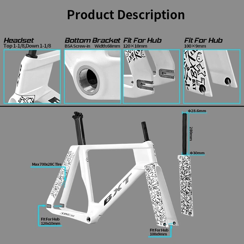 BXT New Full Carbon Fiber Track Frame BSA Road Bike Frame 700c Rigid Fixed Gear - Image 4 of 4