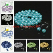 Fashion 8/10/12mm South Sea Shell Pearl Round Beads Necklace Earrings Set
