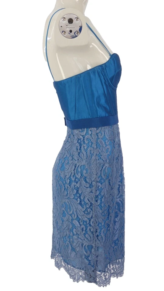 Matthew Williamson Dress Corset Mini Vintage Satin Blue Lace Party Size UK 10 - Image 3 of 4