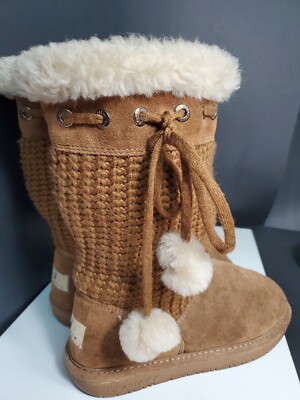 Bearpaw Brown Leather/woven Textile Upper Sheepskin Lining