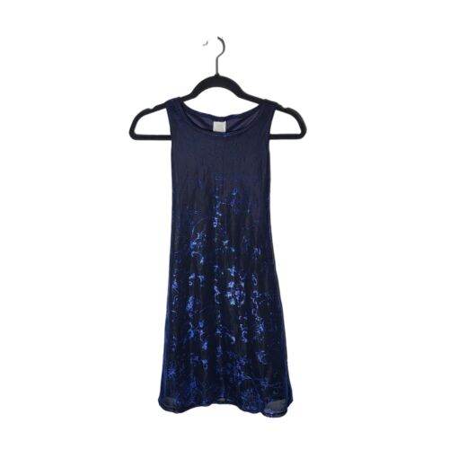 Vintage Juniors Sleeveless Blue Dark Floral Sparkly Dress 7 Y2K Fairygrunge