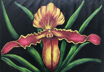Original Surrealist Orchid Painting 38x29  By WAV Acrylic On Canvas,Signed,COA