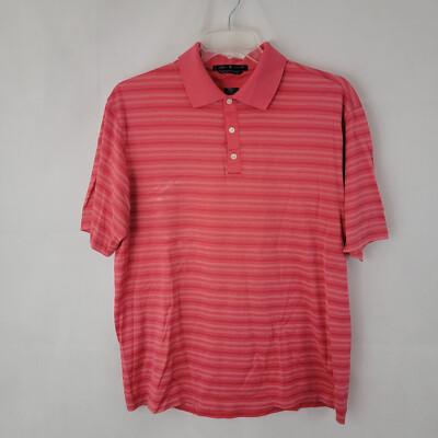 NIKE TIGER WOODS Mens Polo Shirt Sz L Golf Striped PINK Cotton Preppy STAIN