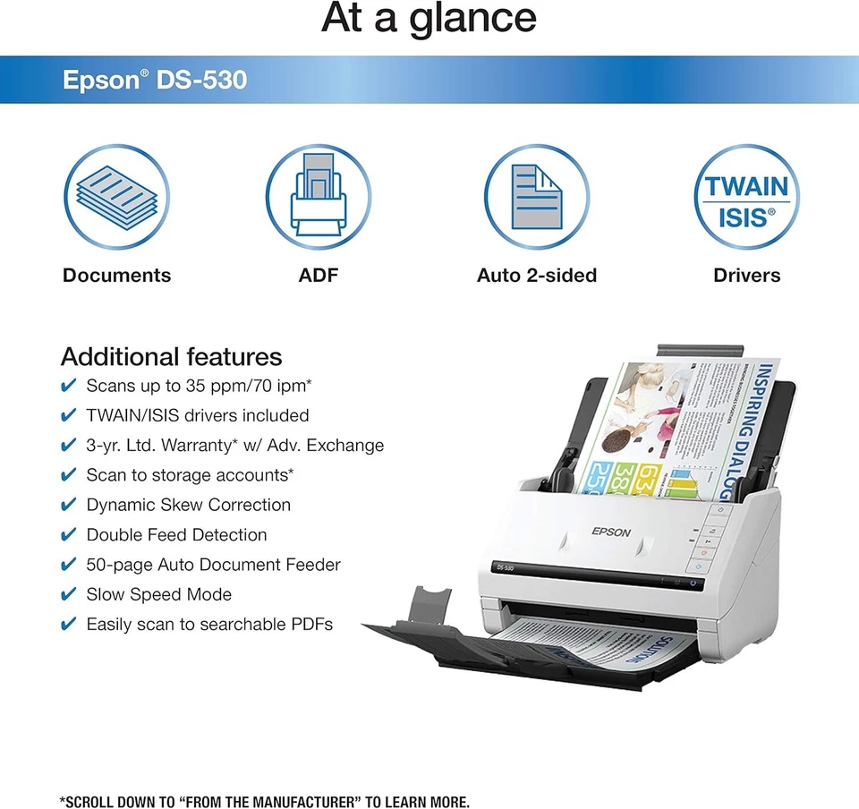 Epson DS-530 Color Duplex Document Scanner New B01LD5IE4O B11B236201 - Image 4 of 4