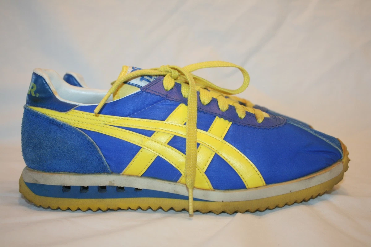 germen asustado Aja Vintage Asics Tiger Made in Japan Blue Yellow Sneakers Shoes Size 5 EUC |  eBay