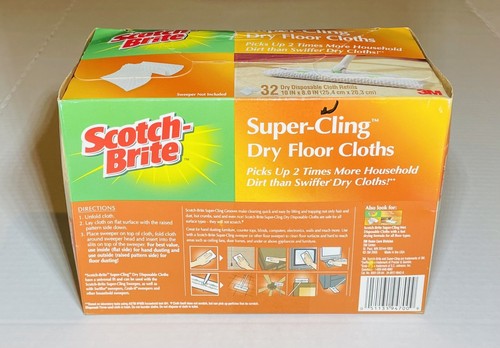 Scotch-Brite Super-Cling Dry Floor Cloths 32 Cloths NEW IN BOX Hard to Find! - Picture 2 of 3