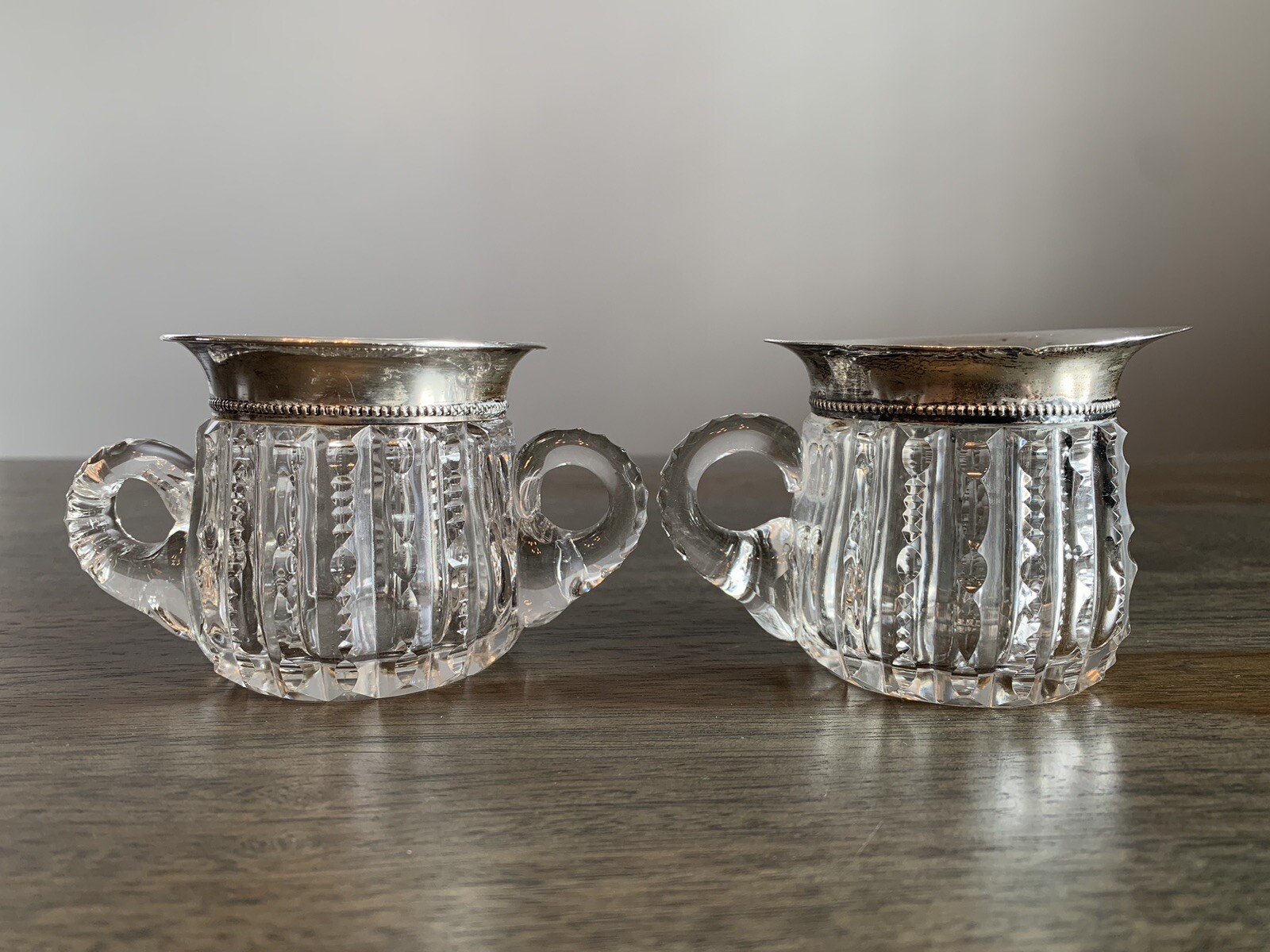 Vintage Sterling Silver and Glass Creamer Sugar Bowl Set Elegant Design