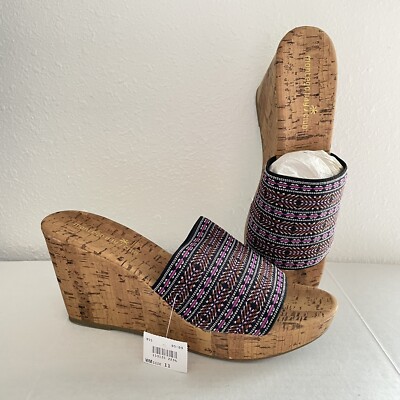Montego Bay Club Women 11 Wedge O'Malley Cork Heel Boho Slide Sandals Slip On